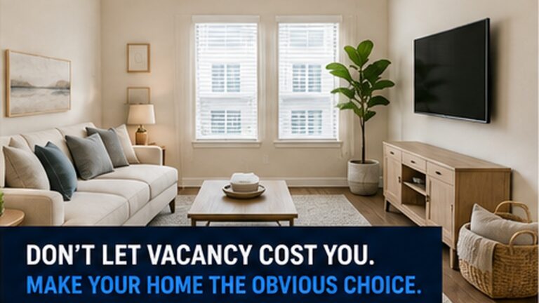 Clean vacant rental living room illustrating how presentation and marketing affect rental vacancy in DFW.